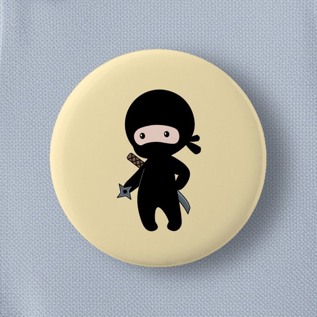 Tiny Ninja Holding Throwing Star on Yellow 6 Cm Round Badge (Creator Uploaded)