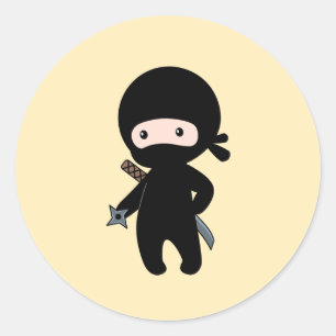 Tiny Ninja Holding Throwing Star on Yellow Classic Round Sticker