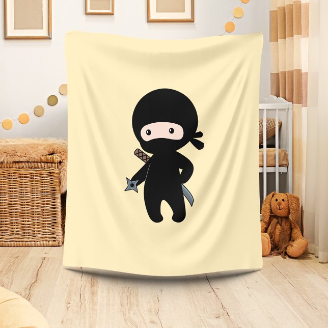 Tiny Ninja Holding Throwing Star On Yellow Fleece Blanket (Creator Uploaded)