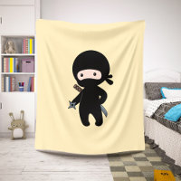 Tiny Ninja Holding Throwing Star on Yellow