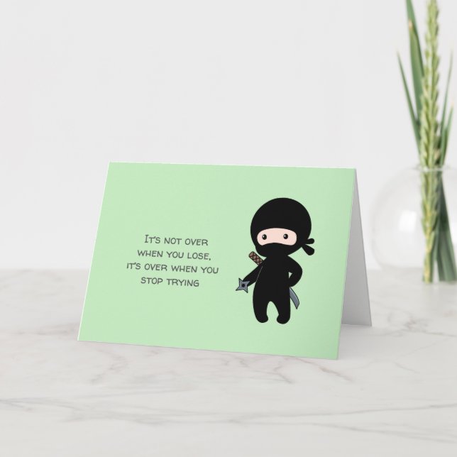 Tiny Ninja Holding Throwing Star Quote Blank Card (Front)