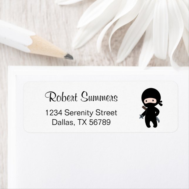 Tiny Ninja Holding Throwing Star Return Address Label (Insitu)