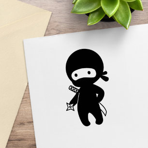 Tiny Ninja Holding Throwing Star Rubber Stamp