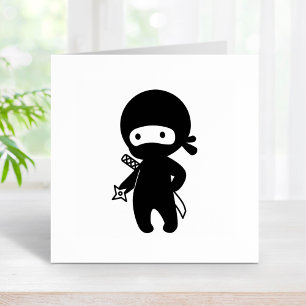 Tiny Ninja Holding Throwing Star Rubber Stamp