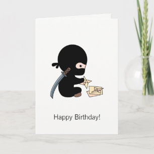 Tiny Ninja Making Origami Paper Star Birthday Card