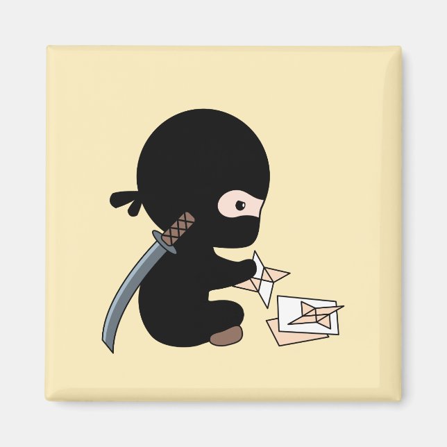 Tiny Ninja Making Origami Paper Throwing Star Magnet (Front)