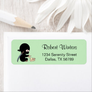 Tiny Ninja Making Origami Paper Throwing Star Return Address Label