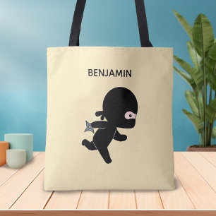 Tiny Ninja Running Custom Name on Yellow Tote Bag