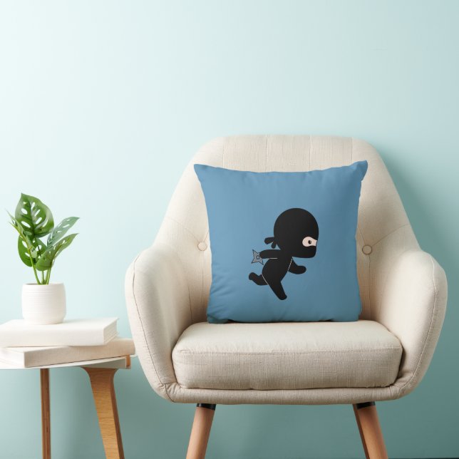 Tiny Ninja Running On Blue Cushion (Chair)