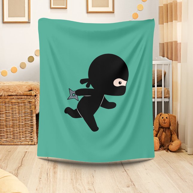 Tiny Ninja Running On Dark Green Fleece Blanket (Creator Uploaded)