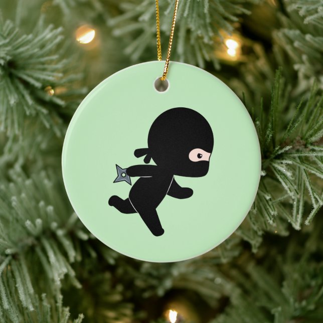 Tiny Ninja Running on Green Ceramic Ornament (Tree)