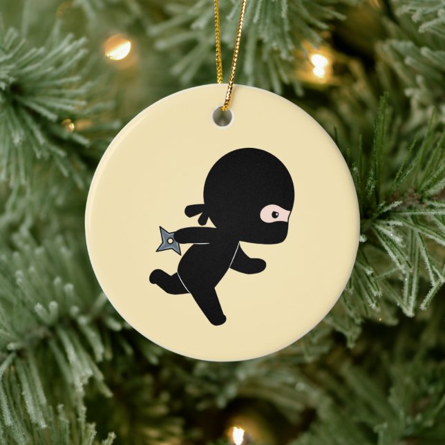 Tiny Ninja Running on Yellow Ceramic Ornament (Tree)