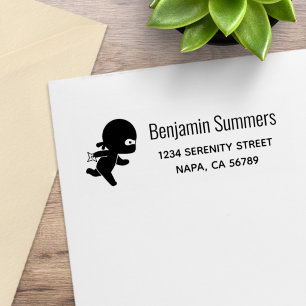 Tiny Ninja Running Return Address Rubber Stamp