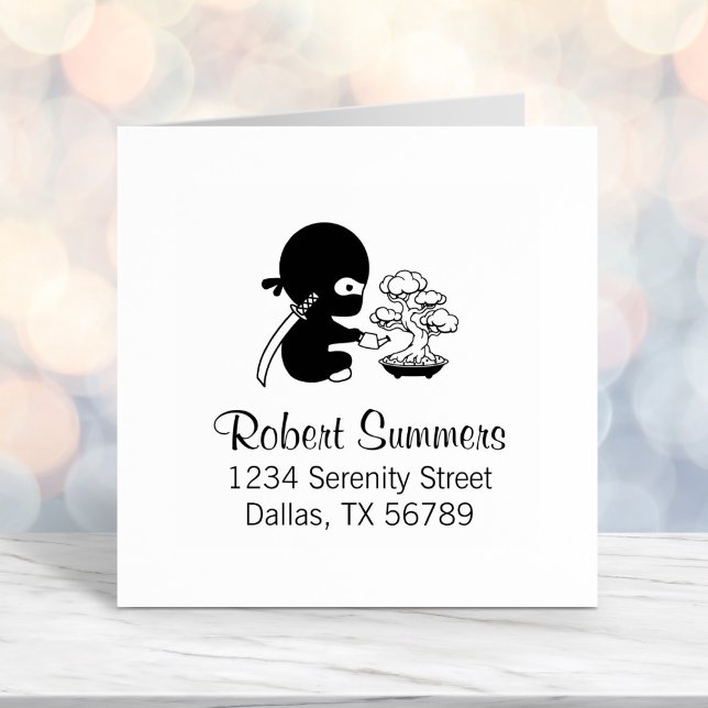 Tiny Ninja Watering Bonsai Tree Address Self-inking Stamp (Creator Uploaded)