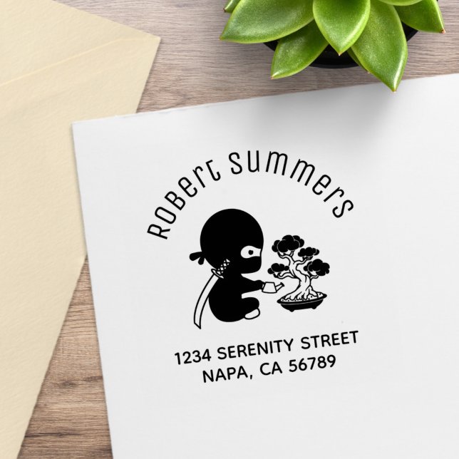 Tiny Ninja Watering Bonsai Tree Arch Address Rubber Stamp (Creator Uploaded)