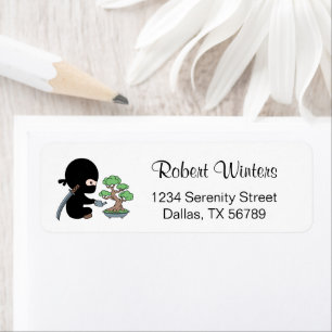Tiny Ninja Watering Bonsai Tree Return Address Label