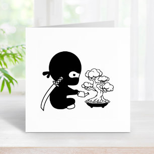 Tiny Ninja Watering Bonsai Tree Rubber Stamp
