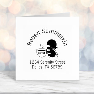 Tiny Ninja with Large Coffee Mug Arch Address Self-inking Stamp