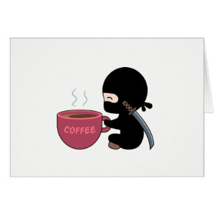 Tiny Ninja with Large Coffee Mug Blank Card