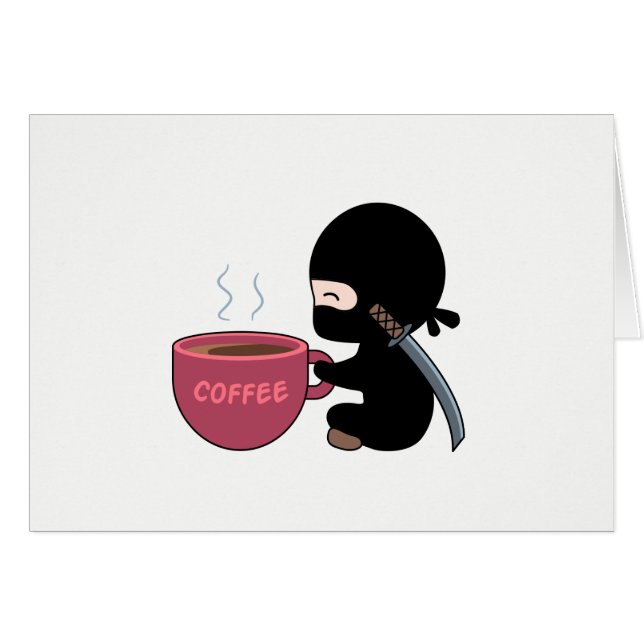Tiny Ninja with Large Coffee Mug Blank Card (Front Horizontal)