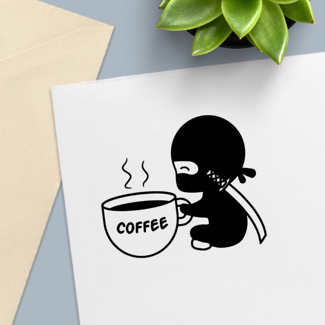 Tiny Ninja with Large Coffee Mug Self-inking Stamp (Creator Uploaded)