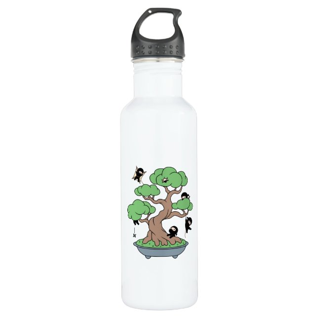 Tiny Ninjas in Bonsai Tree 710 Ml Water Bottle (Front)