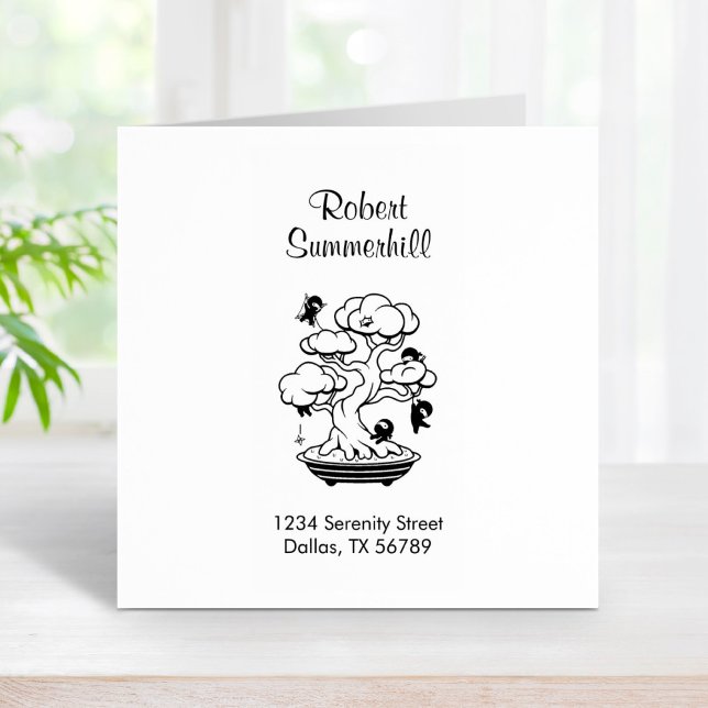 Tiny Ninjas in Bonsai Tree Address Rubber Stamp (Creator Uploaded)