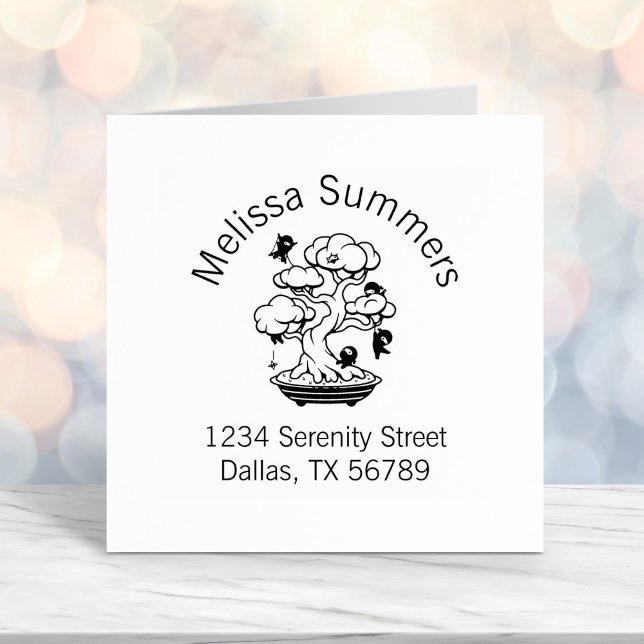 Tiny Ninjas in Bonsai Tree Arch Address Self-inking Stamp (Creator Uploaded)