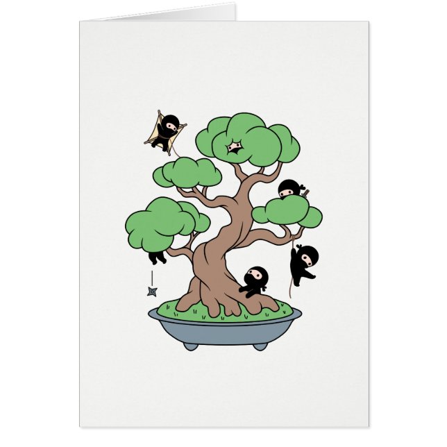 Tiny Ninjas in Bonsai Tree Blank Card (Front)