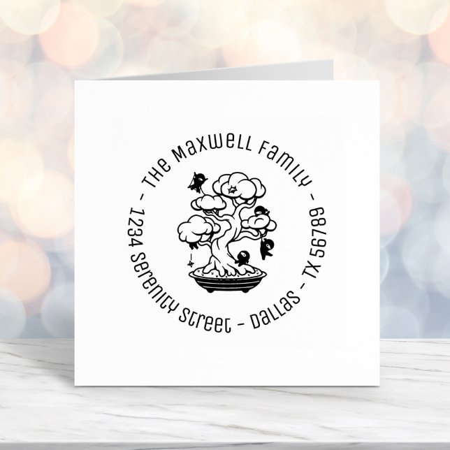 Tiny Ninjas in Bonsai Tree Family Address Round 3 Self-inking Stamp (Creator Uploaded)