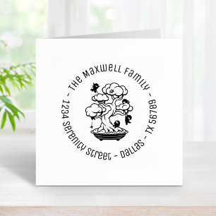 Tiny Ninjas in Bonsai Tree Family Address Round 4 Rubber Stamp