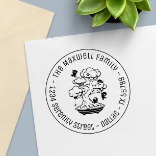 Tiny Ninjas in Bonsai Tree Family Address Round Self-inking Stamp