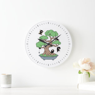 Tiny Ninjas in Bonsai Tree Large Clock