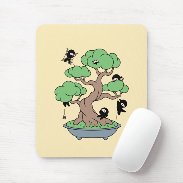 Tiny Ninjas in Bonsai Tree on Yellow Mouse Pad (With Mouse)