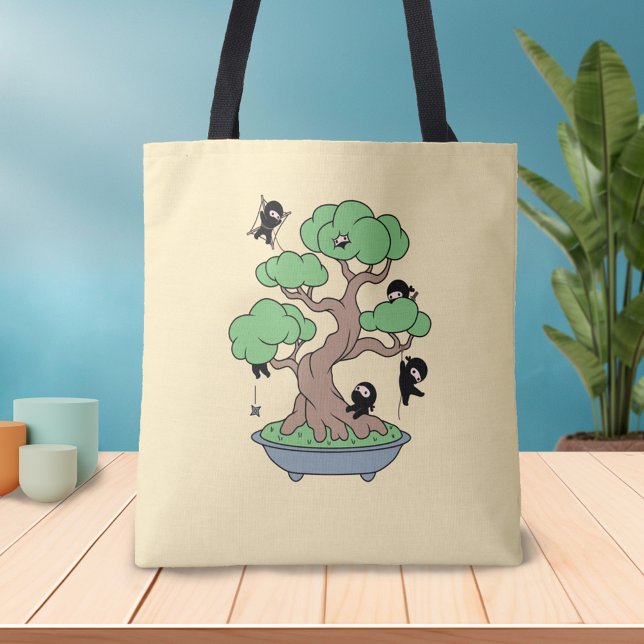 Tiny Ninjas in Bonsai Tree on Yellow Tote Bag (Creator Uploaded)