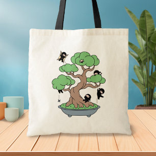 Tiny Ninjas in Bonsai Tree Tote Bag