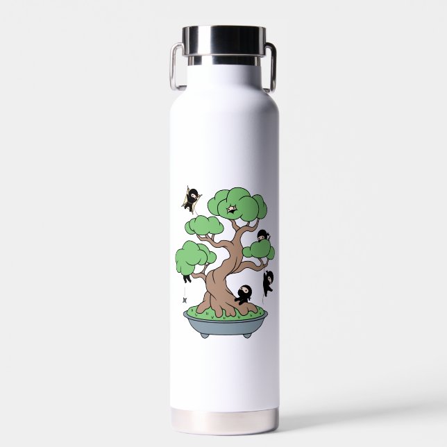 Tiny Ninjas in Bonsai Tree Water Bottle (Front)