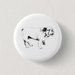 tiny outline calm, bulldog 3 cm round badge