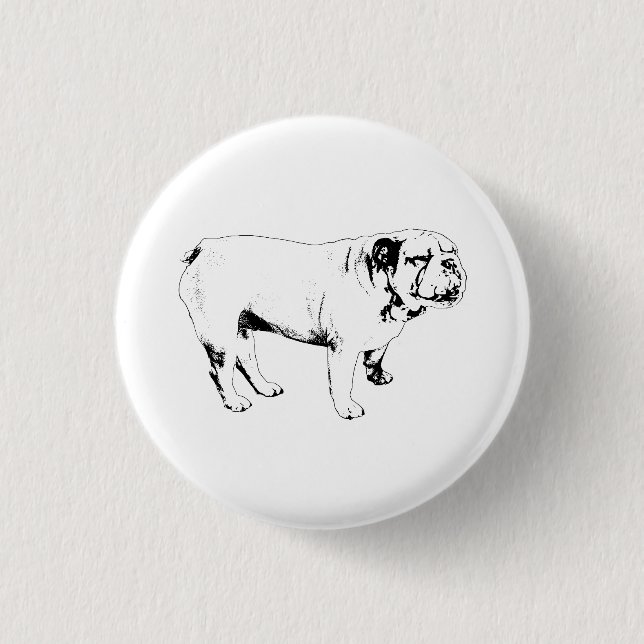 tiny outline calm, bulldog 3 cm round badge (Front)
