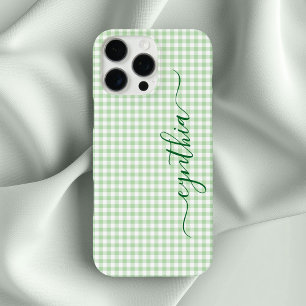 Tiny Pale Green Gingham Signature iPhone 16 Pro Max Case