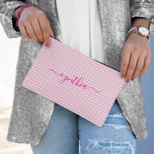Tiny Pale Pink Gingham Signature Accessory Pouch