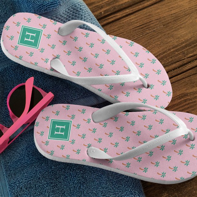Tiny Palms Pink Monogram Thongs (Creator Uploaded)