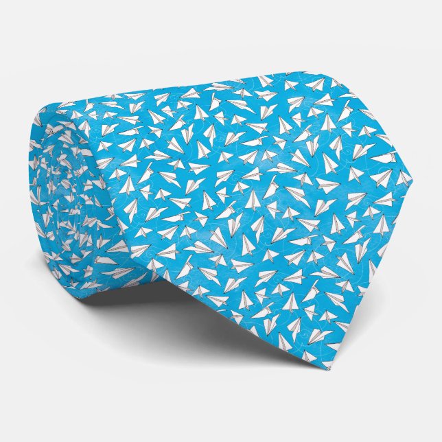 Tiny Paper Aeroplanes Blue Pattern Tie (Rolled)