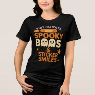 Tiny Patients Spooky Paediatrics Nurse Halloween Tri-Blend Shirt