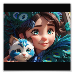 "Tiny Paws, Big Love: Girl with Her Furry Friend" Photo Print