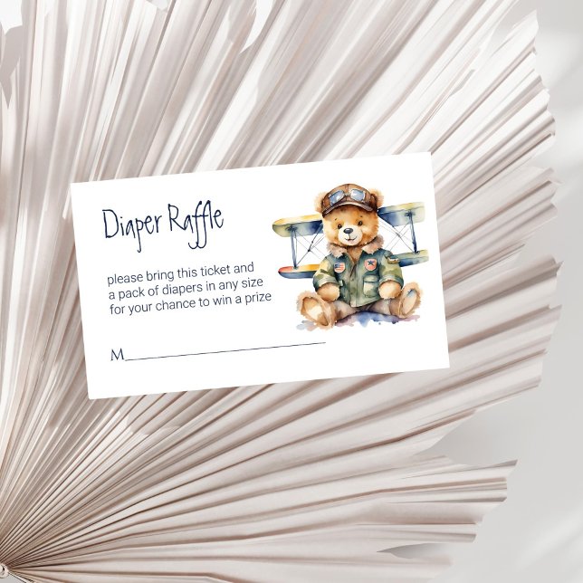 Tiny pilot cute teddy bear diaper raffle enclosure card (Tiny pilot cute teddy bear diaper raffle enclosure card plane pilot baby shower raffle ticket)