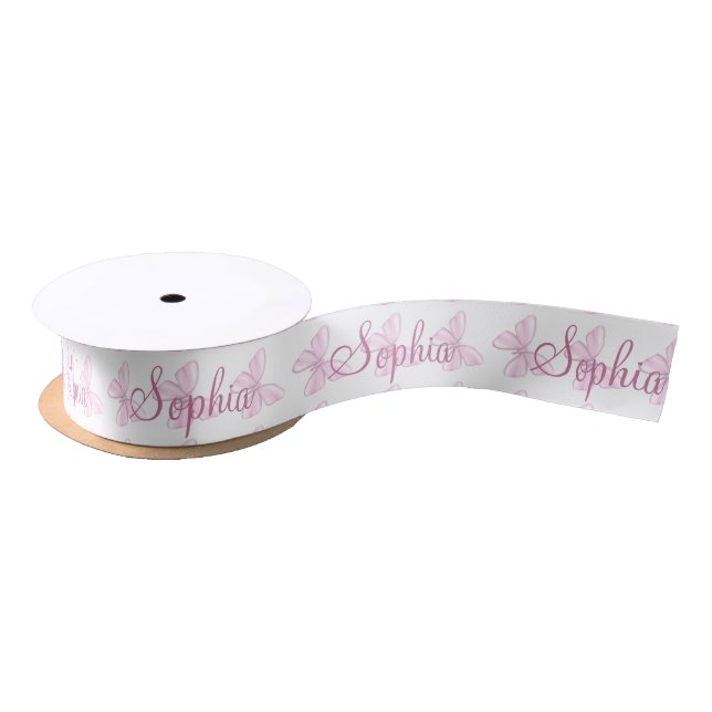 Tiny Pink Butterfly Personalised Satin 1.5 Ribbon (Spool)