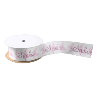 Tiny Pink Butterfly Personalised Satin 1.5 Satin Ribbon