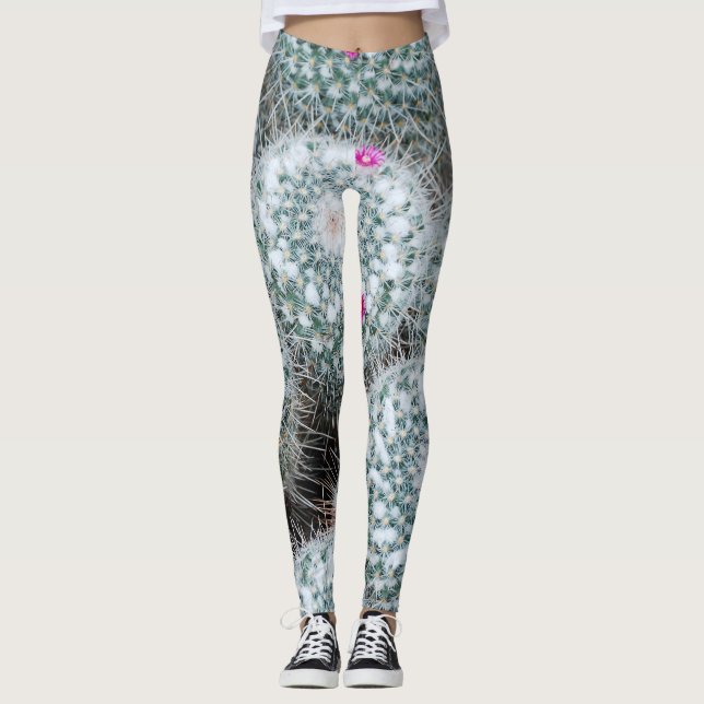Tiny Pink Flowers Cactus Plants Leggings (Front)