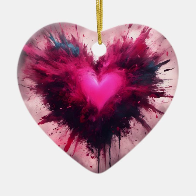 Tiny Pink Heart Ceramic Ornament (Front)